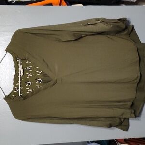 Anthropologie Porridge Aidan Shirt Top Green Size large 3/4 Sleeve Dog Detail